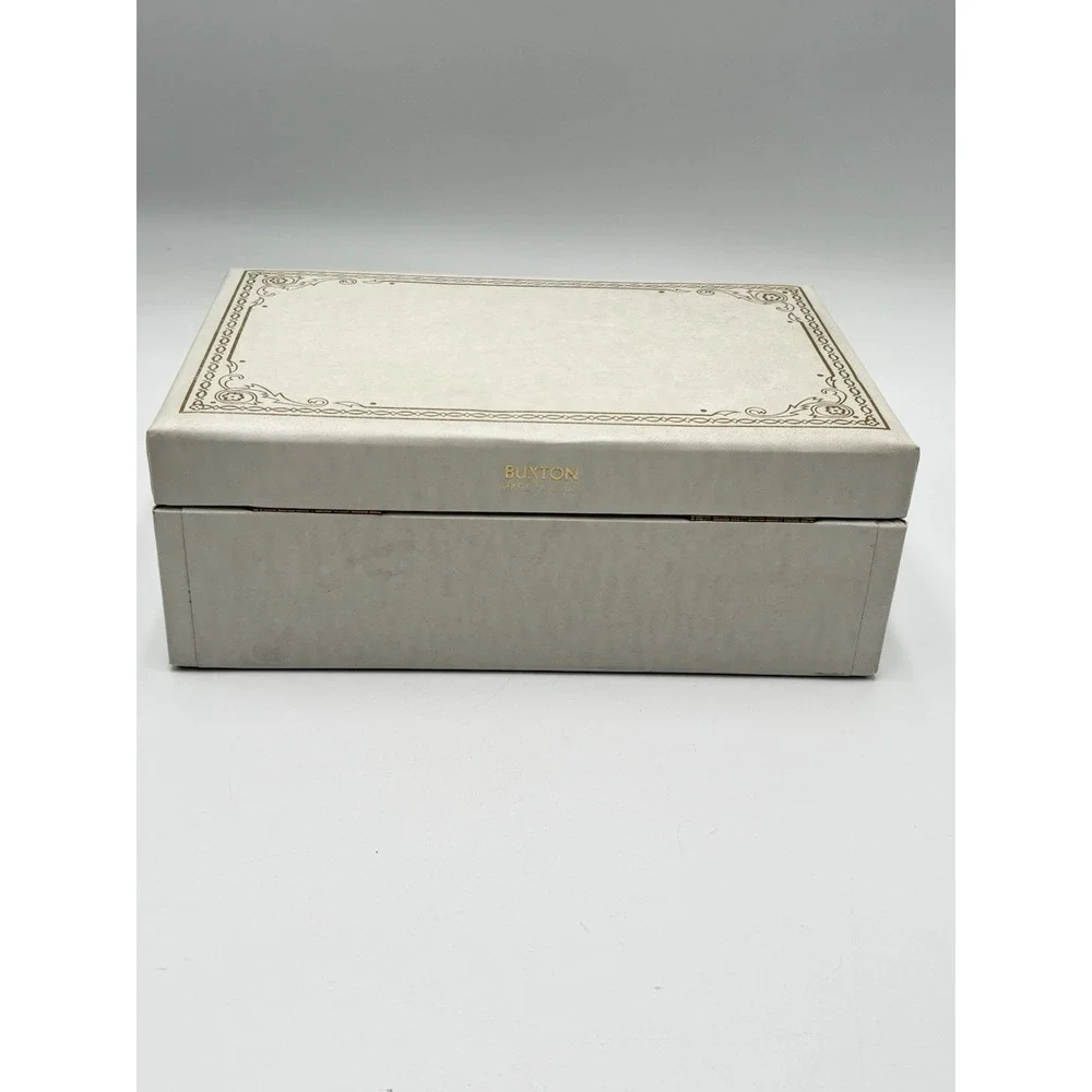 Vintage Buxton Jewelry Box w Key Ivory Red Velvet 2 Tier MCM USA Vanity